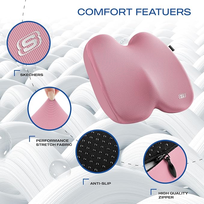 Skechers Memory Foam Seat Cushion, Ribbed Fabric Office Chair Cushion - Image 3