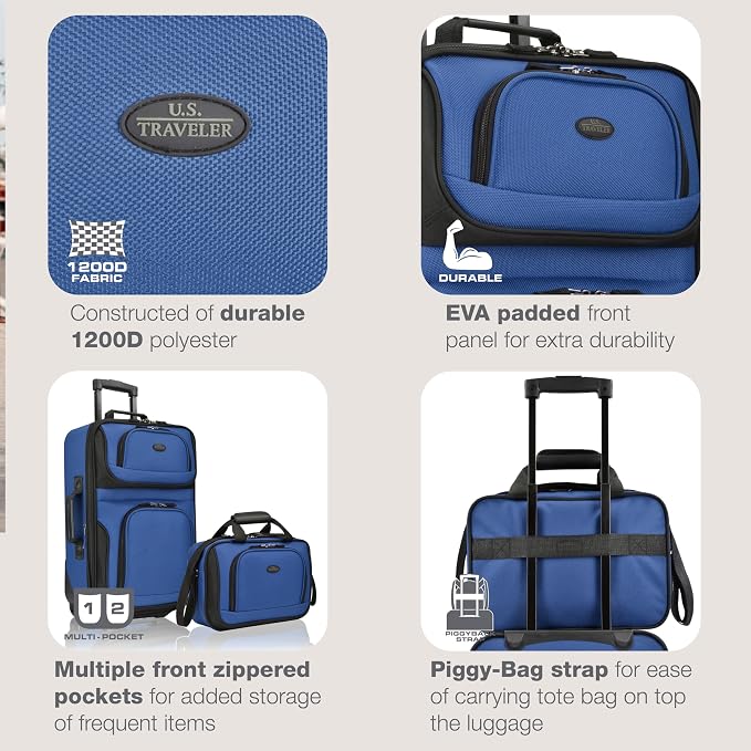U.S. Traveler Rio Softside Expandable Carry-on Rolling Luggage, Royal Blue - Image 3