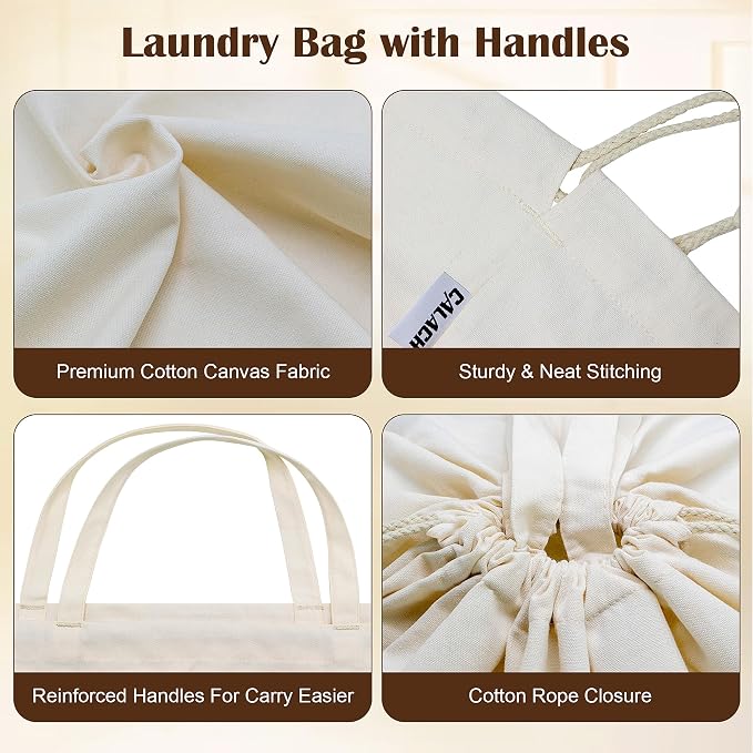 Canvas Laundry Bags with Handles & Square Base13.8"x 13.8", Large Heavy Duty - Image 6