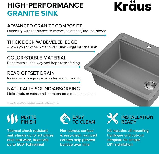 KRAUS Bellucci 25-inch Granite Workstation Drop In Top Mount Single Bowl - Image 15