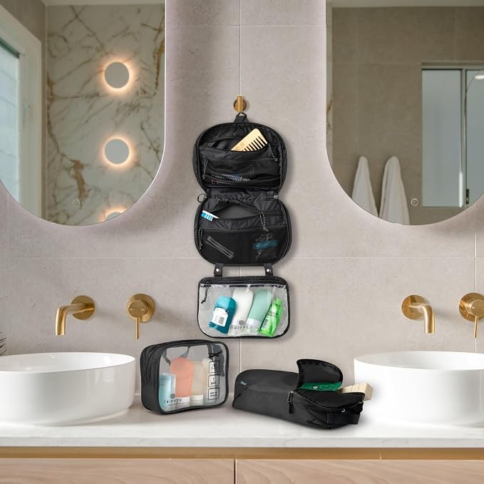 Toiletry Bag Kit Set: Hanging Travel Toiletry Bag + 311 TSA Cosmetic Liquid Bag - Image 2