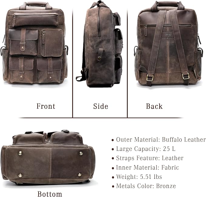 Handmade Leather Backpack for Men and Women, 15.6 Inch Laptop Bag, Genuine - Image 6