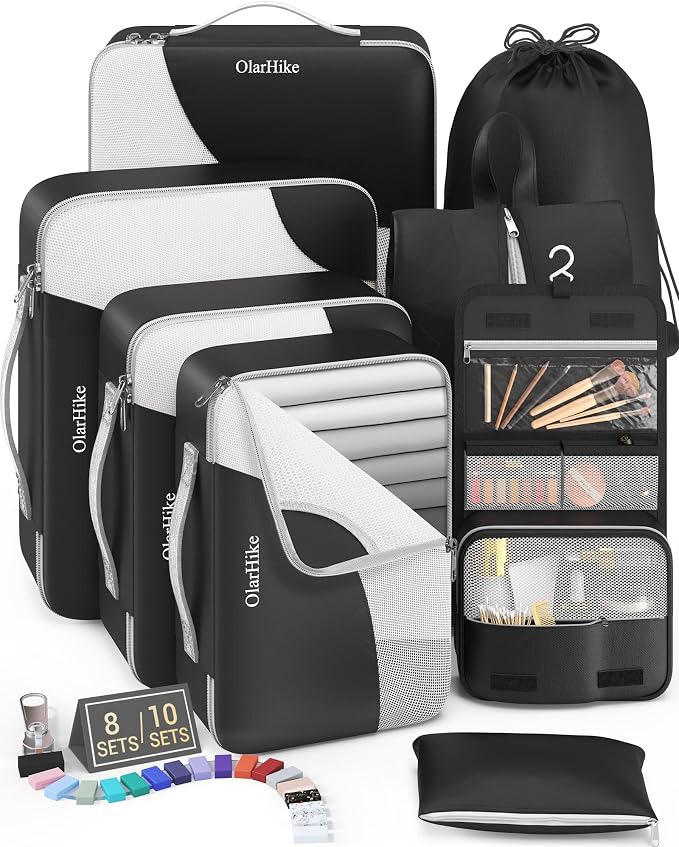 8 Set Packing Cubes for Travel, Gifts for Men, Anti-Tearing Suitcase Organizer by OlarHike