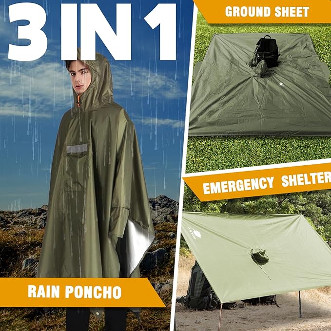 ANYOO Hooded Rain Poncho for Adults Waterproof Lightweight Rain Coat for Men - Image 7