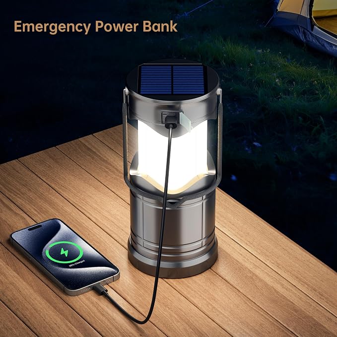 Lichamp 1-Pack Solar Camping Lantern, USB Rechargeable LED Lanterns Battery - Image 4