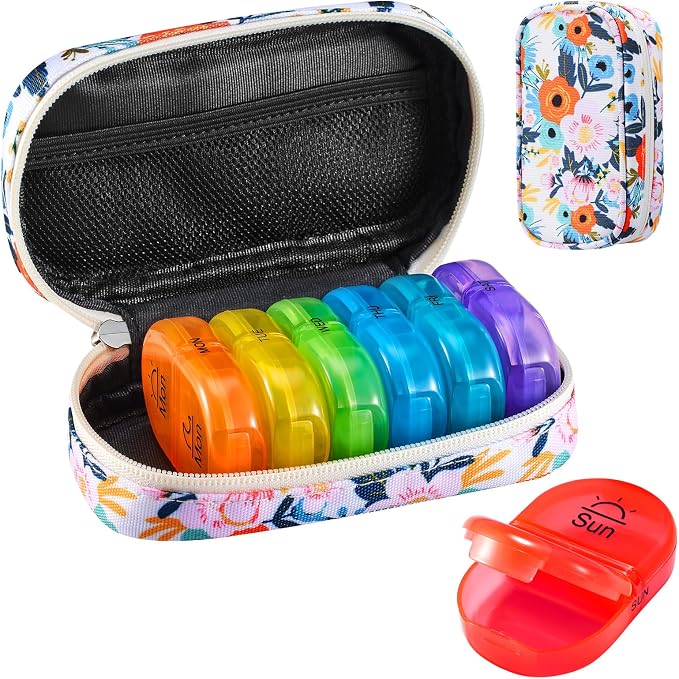 Serfeymi Weekly Travel Pill Organizer 2 Times A Day AM PM Upgraded Rainbow Pill by Serfeymi