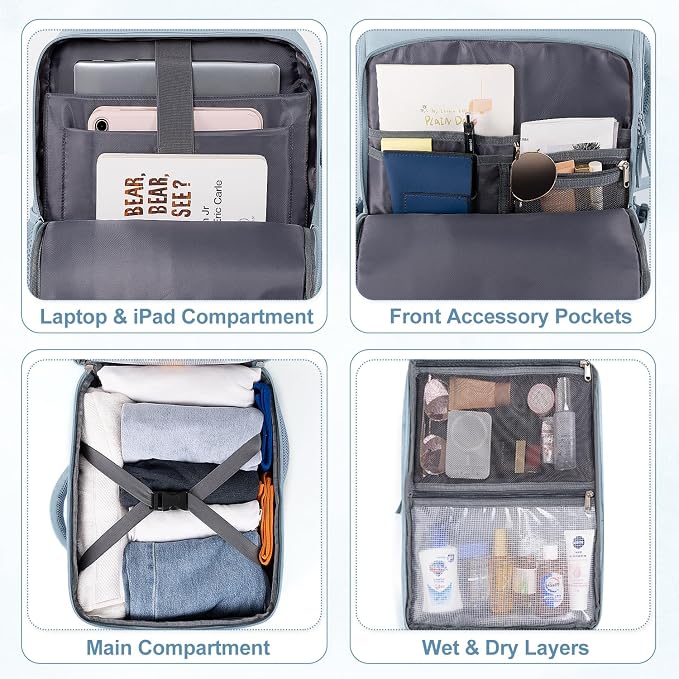 Travel laptop Backpack for Women, Personal Item Size Flight Approved, 16 Inch - Image 7