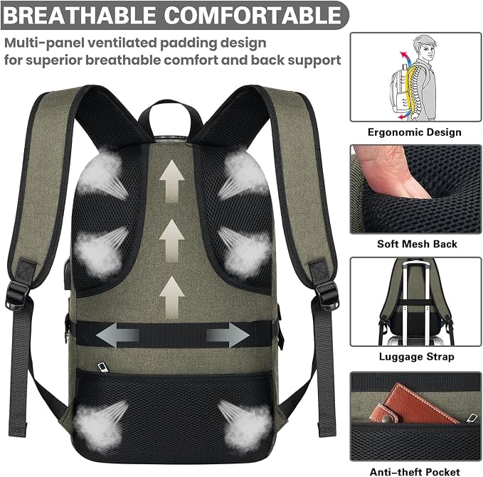 AMBOR Anti Theft Backpack, 15.6-17.3 inch Business Laptop Carry on Backpack - Image 5