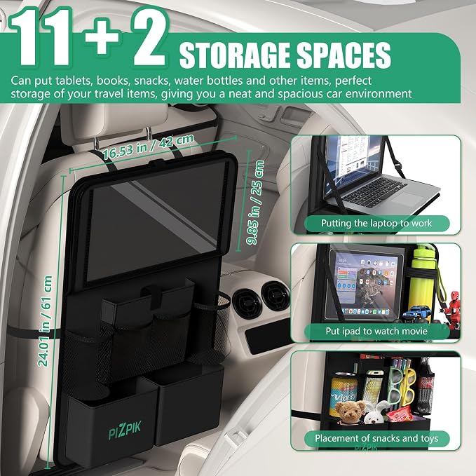 Car Backseat Organizer with Tablet Holder, 11 Storage Pockets with Foldable - Image 2