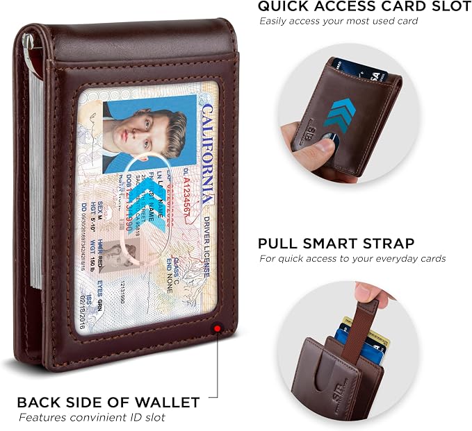 SERMAN BRANDS RFID Blocking Slim Bifold Genuine Leather Minimalist Front Pocket - Image 4