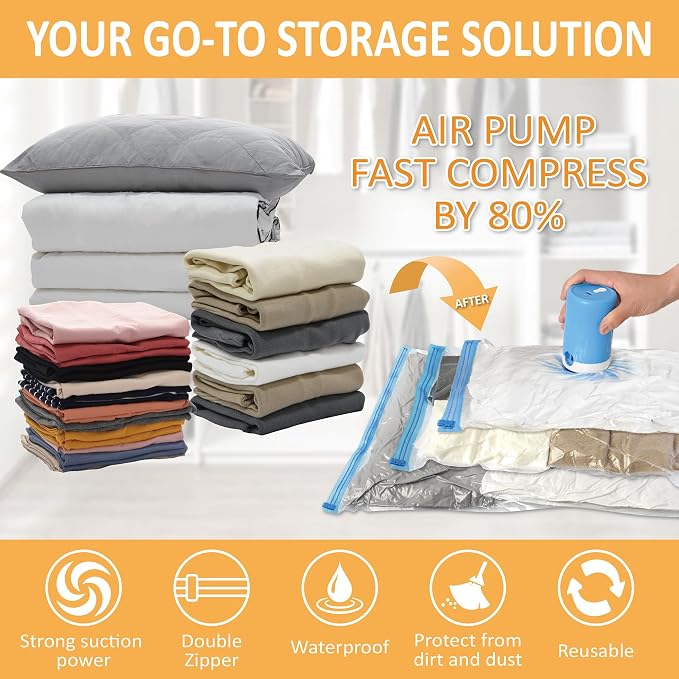 Vacuum Storage Bags with Electric Pump, 22 Pack Vacuum Seal Space Saver Bags - Image 2