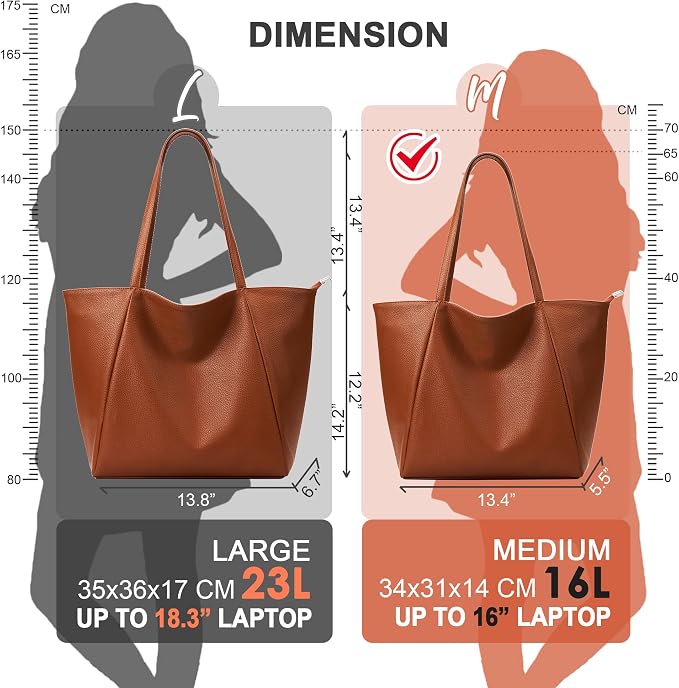 KALIDI Large Tote Bag Vegan Leather Casual Zipper Work Bag Weekender Hobo - Image 4
