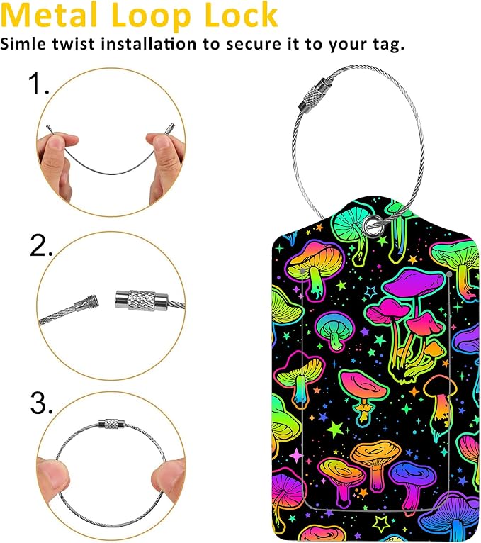 2 Pack Luggage Tags for Suitcases, Colorful Mushrooms Luggage Tag, PU Leather - Image 3