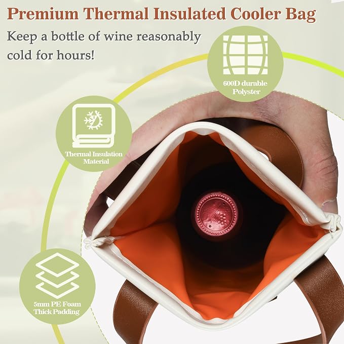 Tirrinia Single Wine Carrier Tote, Insulated Wine Cooler Bag - Image 3