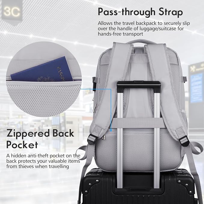 MOMUVO Large Travel Backpack Women, Flight Approved Carry On Backpack, Water - Image 4