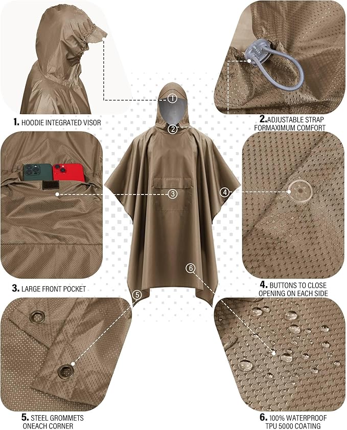 iCreek Hooded Rain Poncho with Pocket Waterproof Lightweight Unisex Raincoat - Image 5