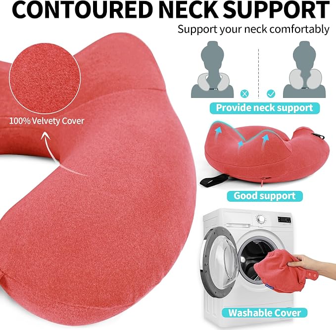 Inflatable Travel Neck Pillow for Airplane, Head Support Velvet Adult Neck - Image 5