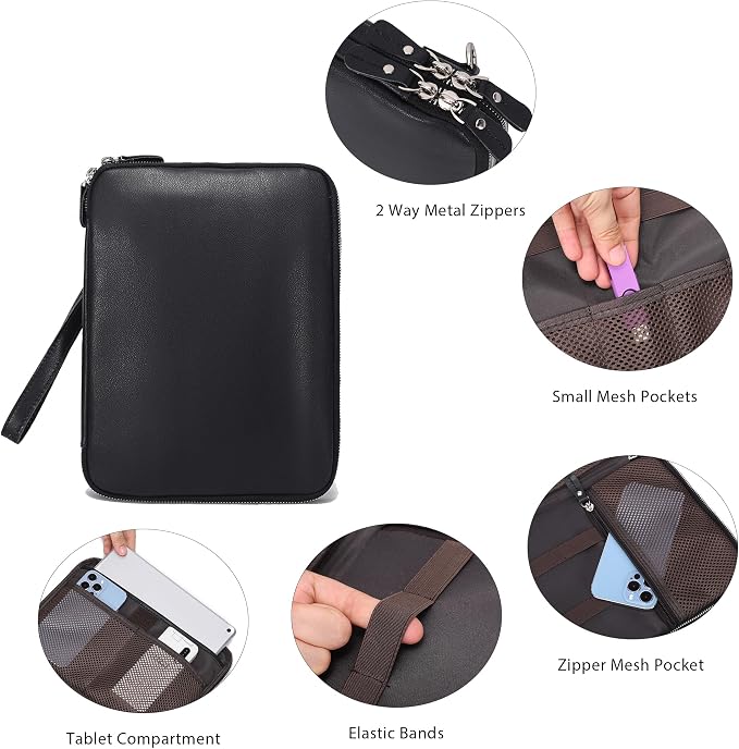 LANNSYNE Full Grain Leather Travel Cable Accessories Bag, Electronic Organizer - Image 5