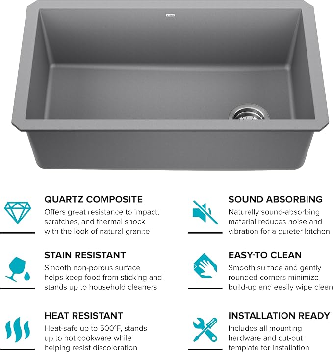 KRAUS Forteza 32-inch Undermount Single Bowl Granite Kitchen Sink in Grey - Image 17