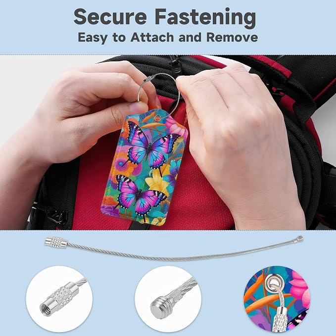 2 Pack Luggage Tag for Suitcase, Groovy Flowers Butterflies Leather Suitcase - Image 3