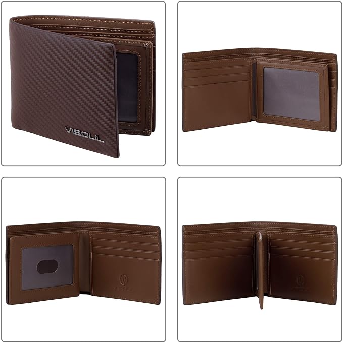 VISOUL Mens Carbon Fiber Leather Bifold Wallet - Image 3