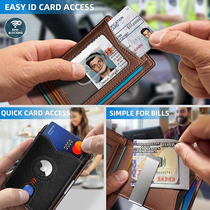 Airtag Wallet for Men, with Money Clip 11 Cards Slim Front Pocket Leather RFID - Image 4