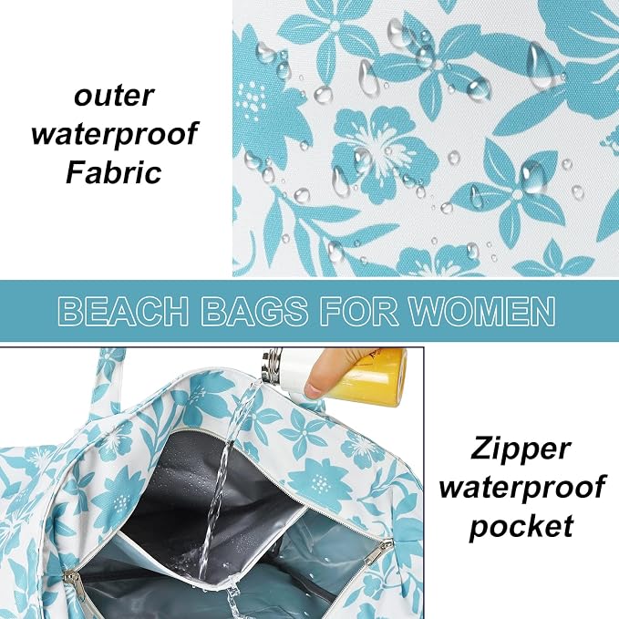 LEDAOU Large Beach Tote Bag Women Waterproof Sandproof Zipper Beach Tote Bag - Image 7