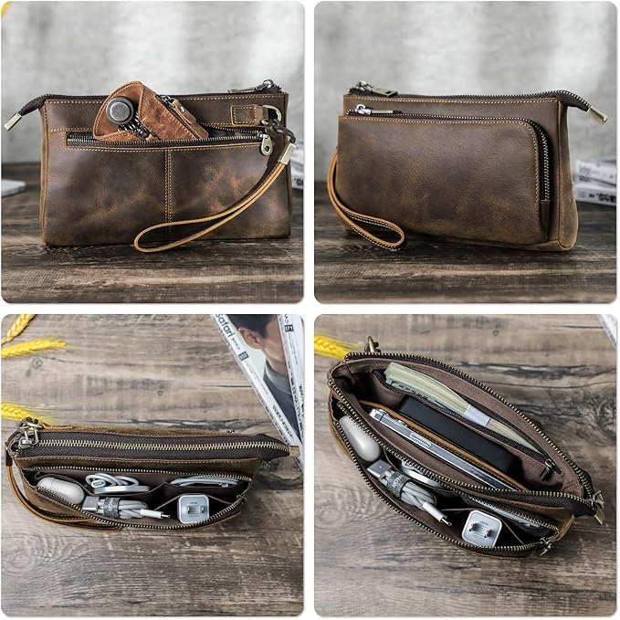 Electronic Organizer Zipper Bag Tech Kit, Top Grain Leather Handmade, Portable - Image 2