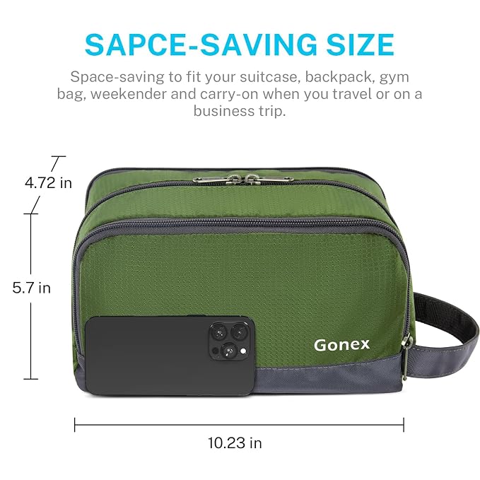 Gonex Travel Toiletry Bag Nylon, Dopp Kit Shaving Bag Toiletry Organizer Olive - Image 2