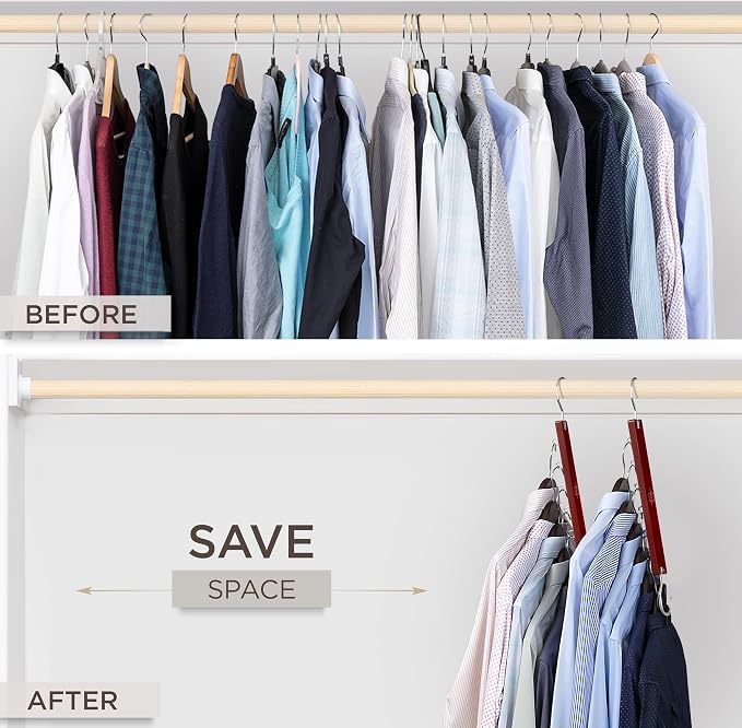 MORALVE Space Saving Hangers for Closet – 4 Pack European Beechwood 6-Tier - Image 3