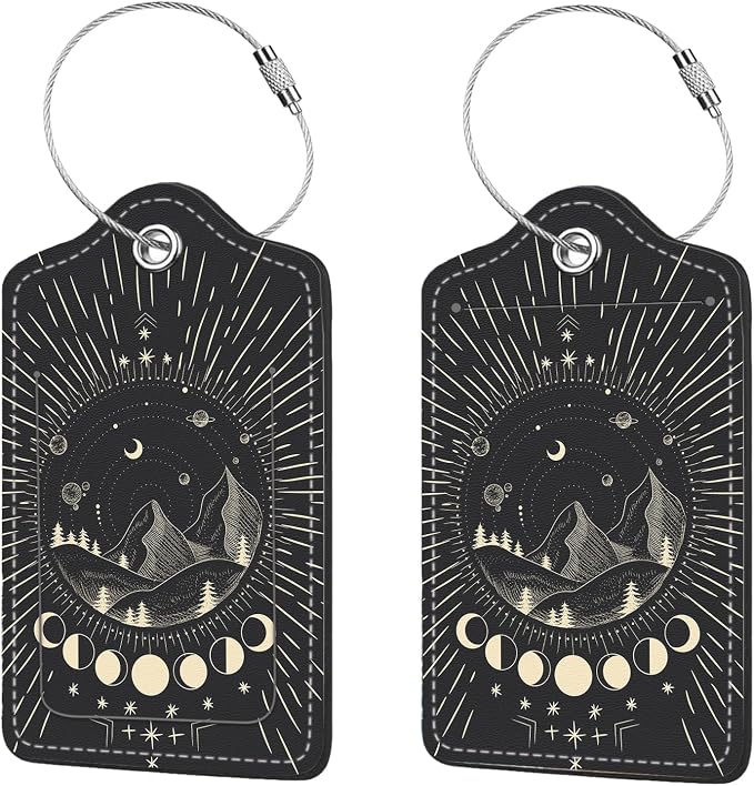 2 Pcs Luggage Tags for Suitcase, Cute Unique PU Leather Travel Bag Tag by Anikathy