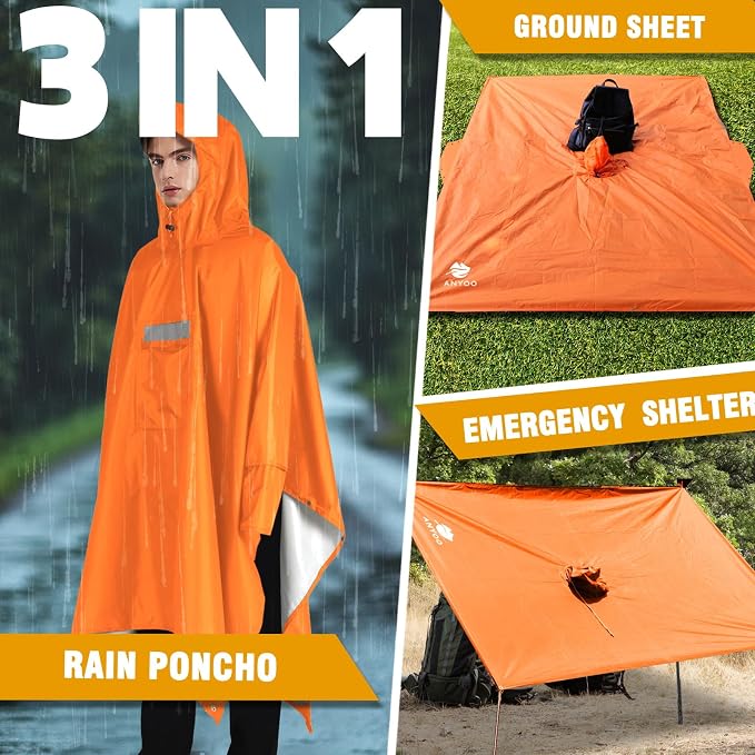 ANYOO Hooded Rain Poncho for Adults Waterproof Lightweight Rain Coat for Men - Image 7