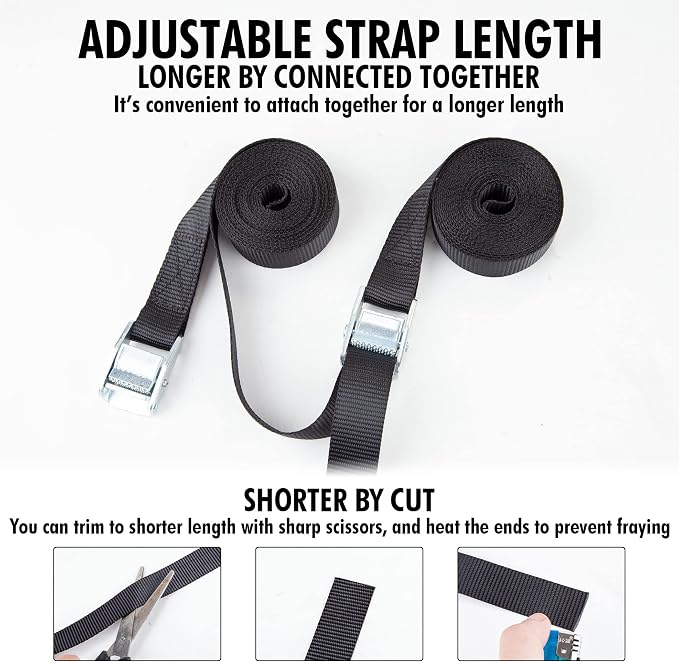 Cartman 1" x 12' Lashing Straps Cargo Tie-Down Strap Up to 600lbs, 12pk in - Image 5