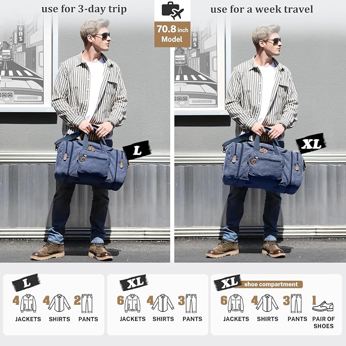 Gonex Canvas Duffle Bag for Travel 60L Expandable Duffel Weekend Overnight Bag - Image 6