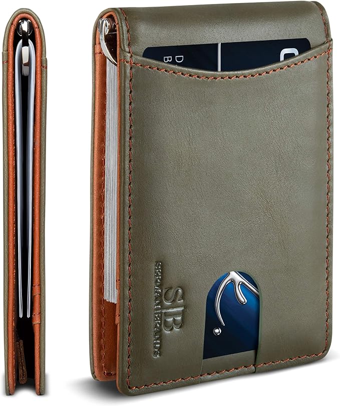 SERMAN BRANDS RFID Blocking Slim Bifold Genuine Leather Minimalist Front Pocket by SERMANBRANDS