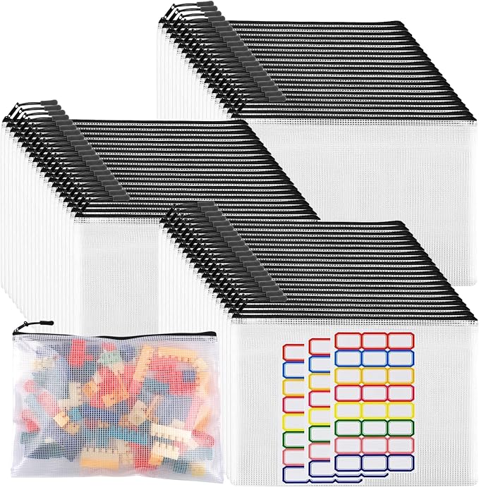 60pcs Large Mesh Zipper Pouch File Bags Reusable Zippered Pouches by YOPCDJ