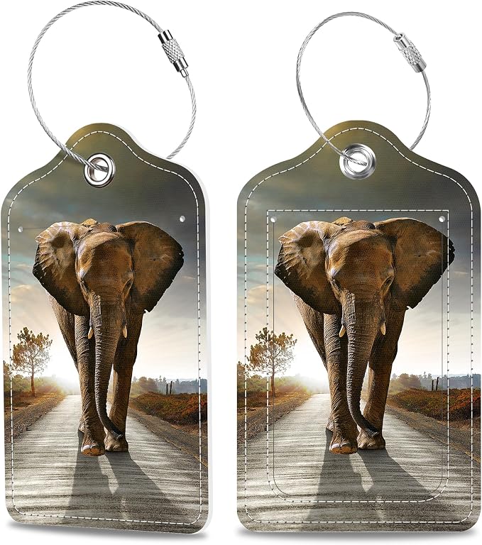 2 Pack Luggage Tags for Suitcase Elephant Walking by MSEAANBK