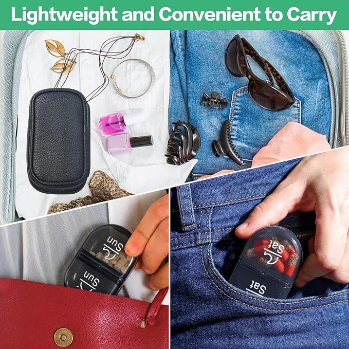 Serfeymi Weekly Travel Pill Organizer 2 Times A Day AM PM Upgraded Black Pill - Image 6