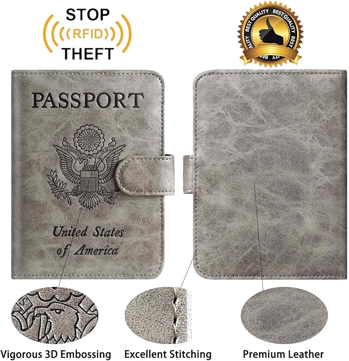 Passport Holder With Luggage Tag Cover Wallet RFID Blocking Leather Case Travel - Image 5