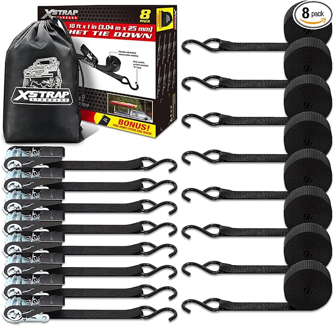 XSTRAP STANDARD Ratchet Tie Down Straps 8PK 1'' x 10 ft - 900 LB Break Strength by XSTRAPSTANDARD