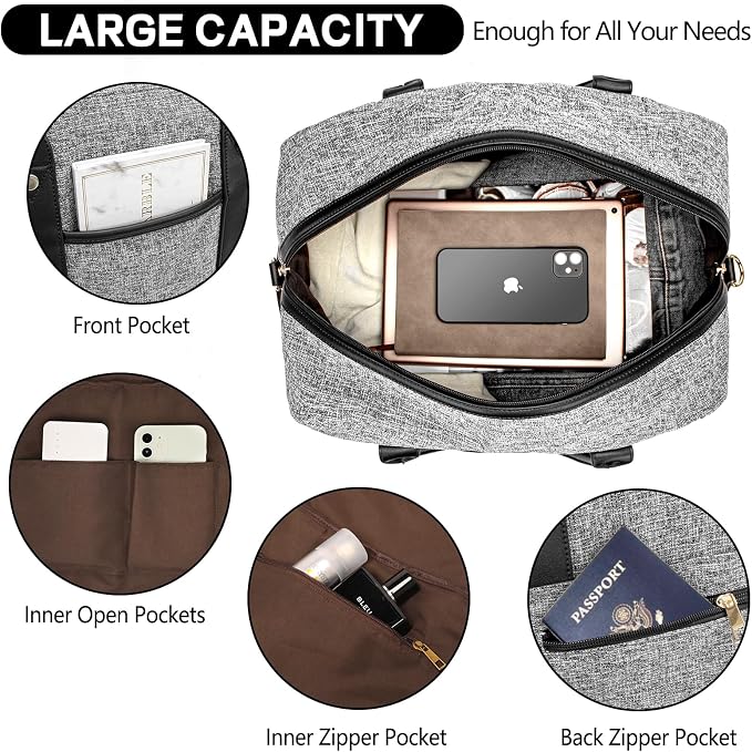 Weekender Bag for Women Canvas Overnight Bag Large Travel Tote Bag Carry on - Image 5