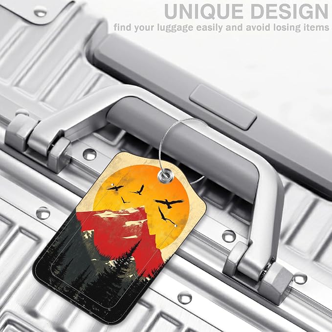 2 Pack Luggage Tags for Suitcases Mountain Landscape at Sunset Leather Luggage - Image 5