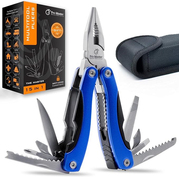 Multitool 15-in-1 with Safety-Locking, Stainless Steel Multi Tool Pliers by Pro-Master