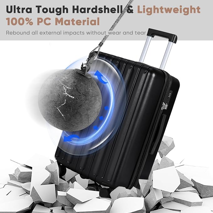 SHOWKOO Luggage Sets 3 Piece 100% PC Ultra Tough Hardside Expandable Suitcases - Image 3
