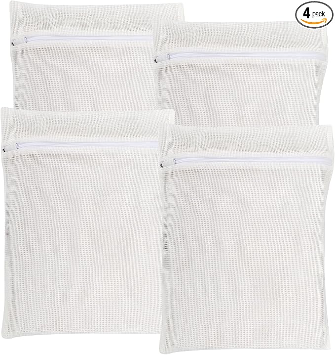 4-Piece White Medium Durable Organic Cotton Mesh Laundry Bags by NAHADS