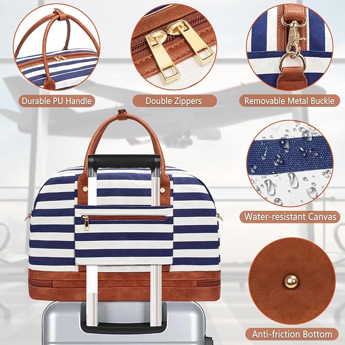 Weekender Bag for Women Canvas Overnight Bag Large Travel Tote Bag Carry on - Image 4