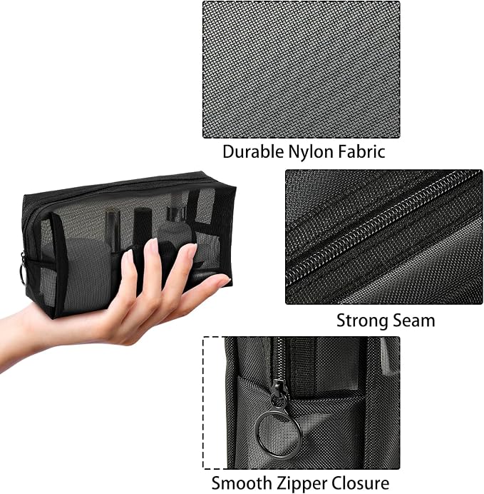 20 Pieces Mesh pouch, Mesh Makeup Bag Portable Makeup Pouch Travel Toiletry Bag - Image 3