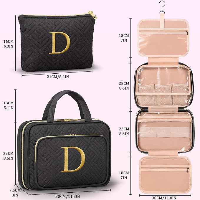 Gifts for Women, Initial Toiletry Makeup Bag Hanging Cosmetic Organizer - Image 2