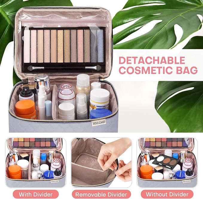 Large Makeup Bag with Mirror Double Layer Travel Make Up Organizer Case - Image 4
