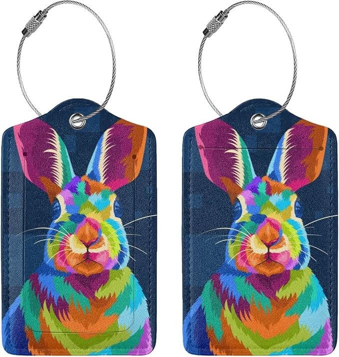 2-Pack Cute Rabbit Bag Tags for Luggage, Colorful Animal Airport Suitcase - Image 3